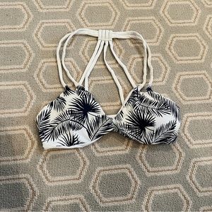 Hawaiian Print Bikini Top in Navy and White